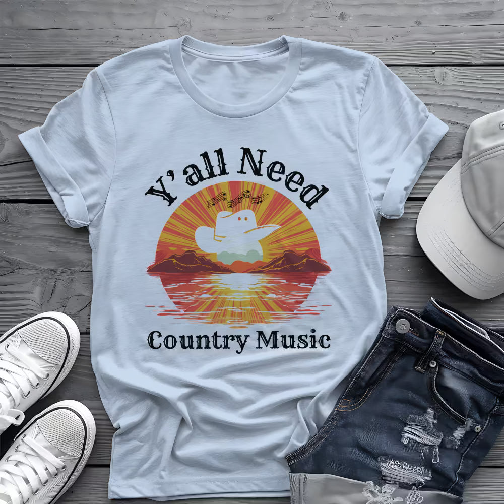 Y'all Need Country Tee 🤠🎶 Sunset Cowboy Hat Shirt - Country Music Shirt