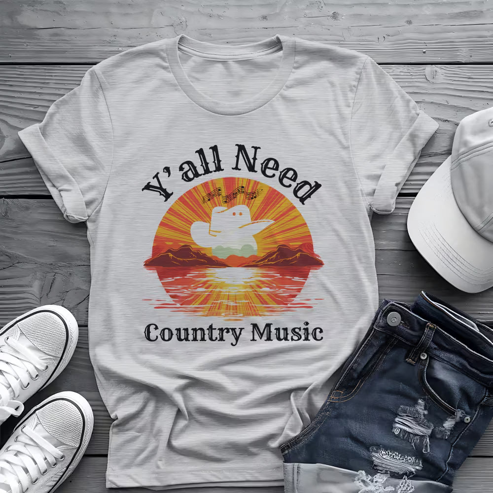 Y'all Need Country Tee 🤠🎶 Sunset Cowboy Hat Shirt - Country Music Shirt