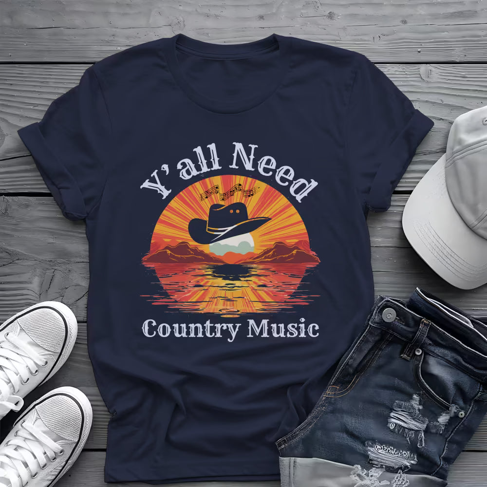Y'all Need Country Tee 🤠🎶 Sunset Cowboy Hat Shirt - Country Music Shirt