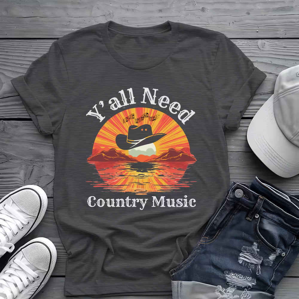 Y'all Need Country Tee 🤠🎶 Sunset Cowboy Hat Shirt - Country Music Shirt