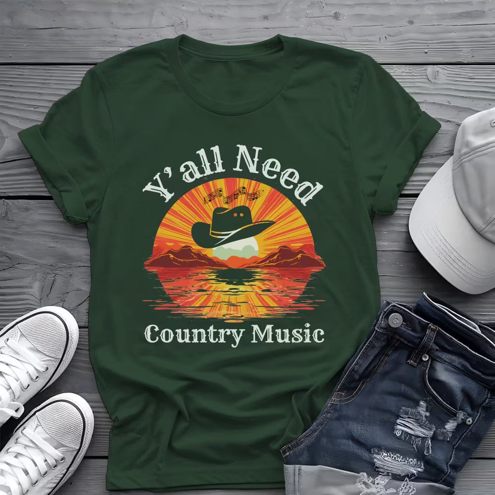 Y'all Need Country Tee 🤠🎶 Sunset Cowboy Hat Shirt - Country Music Shirt