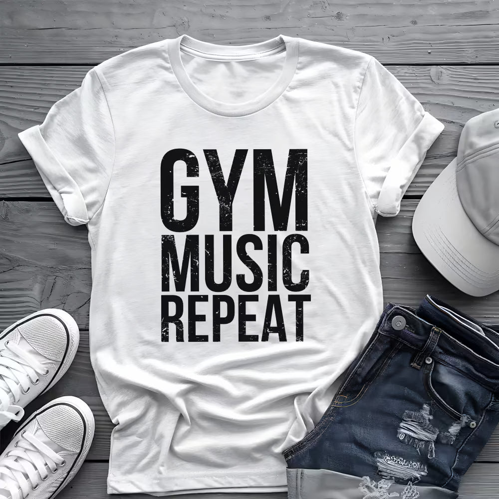 Gym Music Repeat Tee 🏋️‍♂️ Fitness Motivation Shirt