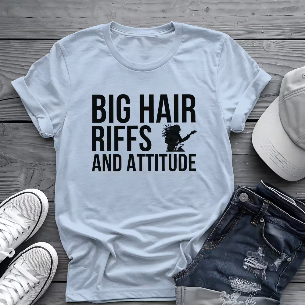 Big Hair Riffs And Attitude Tee 🎸 80s Rock Music Shirt - Guitar Player Shirt