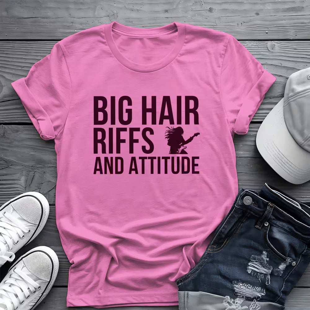 Big Hair Riffs And Attitude Tee 🎸 80s Rock Music Shirt - Guitar Player Shirt