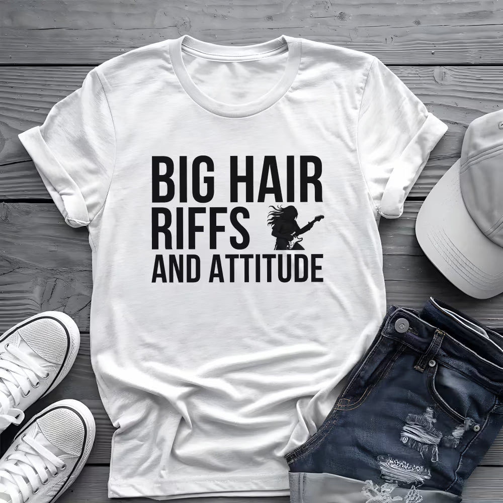 Big Hair Riffs And Attitude Tee 🎸 80s Rock Music Shirt - Guitar Player Shirt