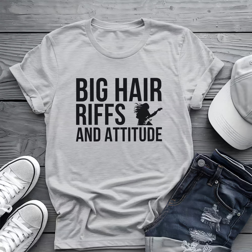 Big Hair Riffs And Attitude Tee 🎸 80s Rock Music Shirt - Guitar Player Shirt