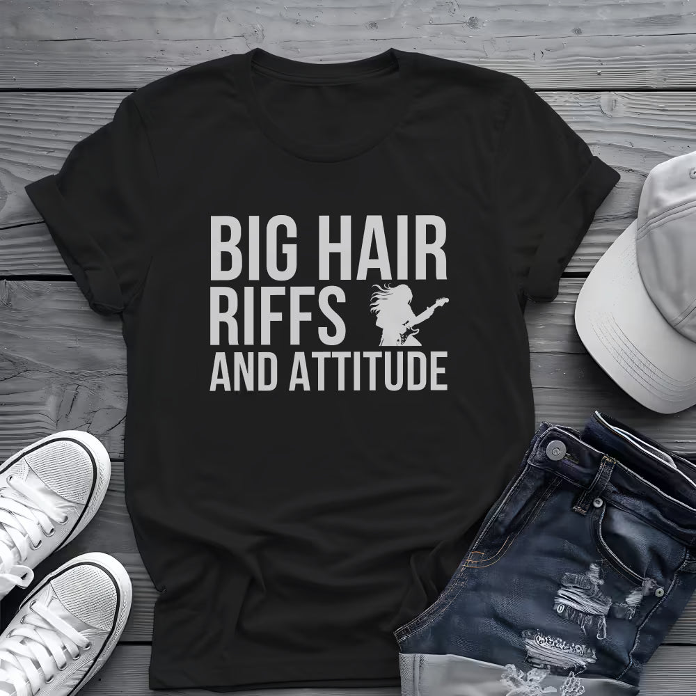 Big Hair Riffs And Attitude Tee 🎸 80s Rock Music Shirt - Guitar Player Shirt