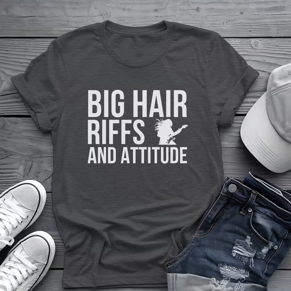 Big Hair Riffs And Attitude Tee 🎸 80s Rock Music Shirt - Guitar Player Shirt