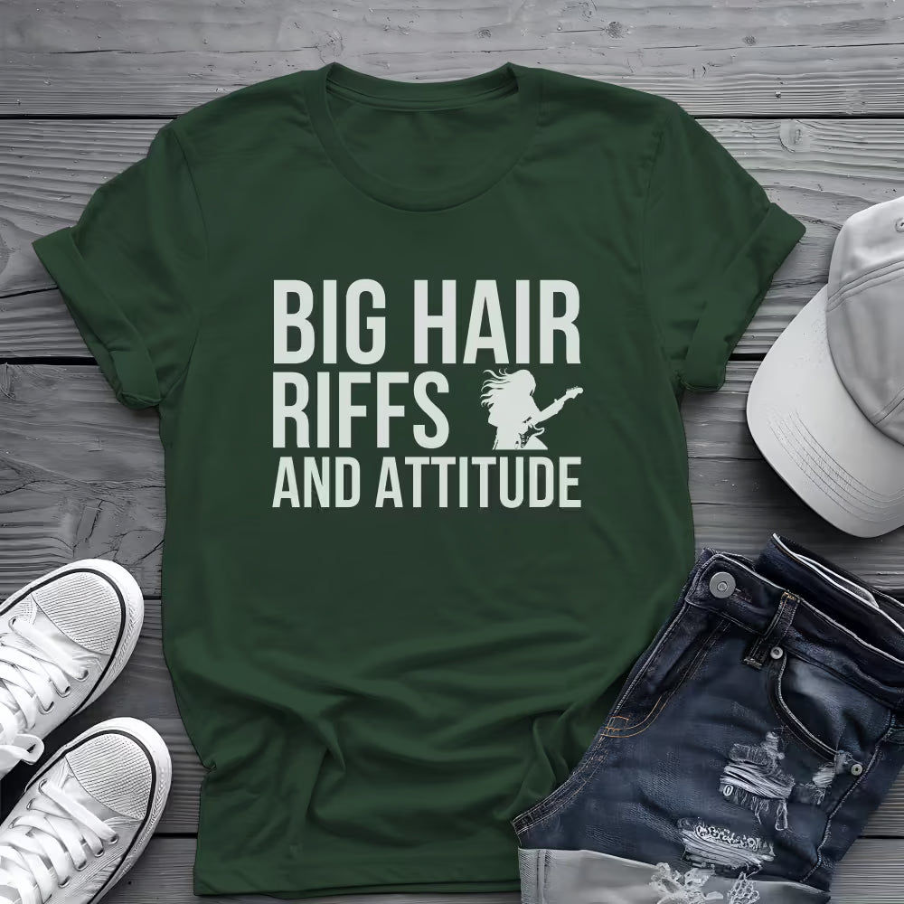 Big Hair Riffs And Attitude Tee 🎸 80s Rock Music Shirt - Guitar Player Shirt
