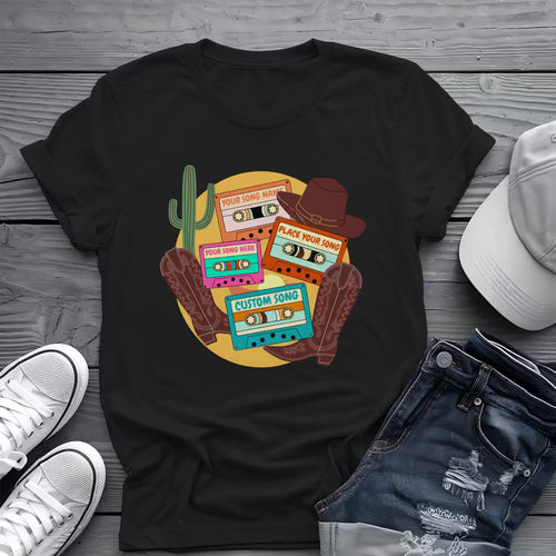 Custom Country Cassette Tee 🤠 Personalized Music Shirt - Retro Western Shirt