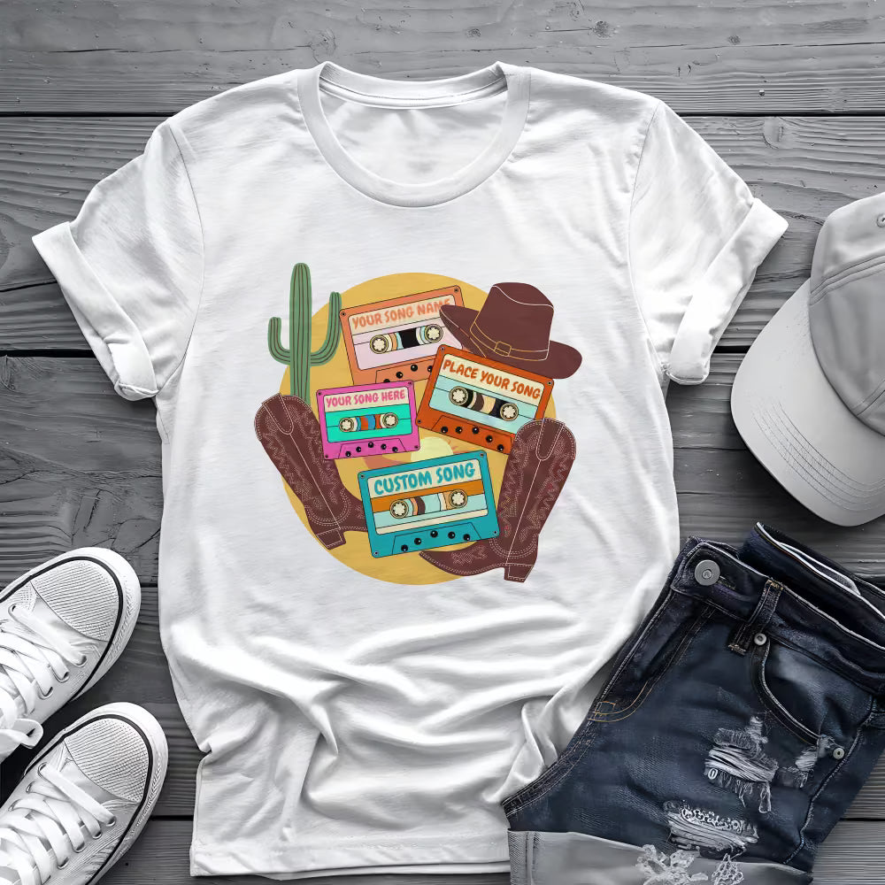 Custom Country Cassette Tee 🤠 Personalized Music Shirt - Retro Western Shirt