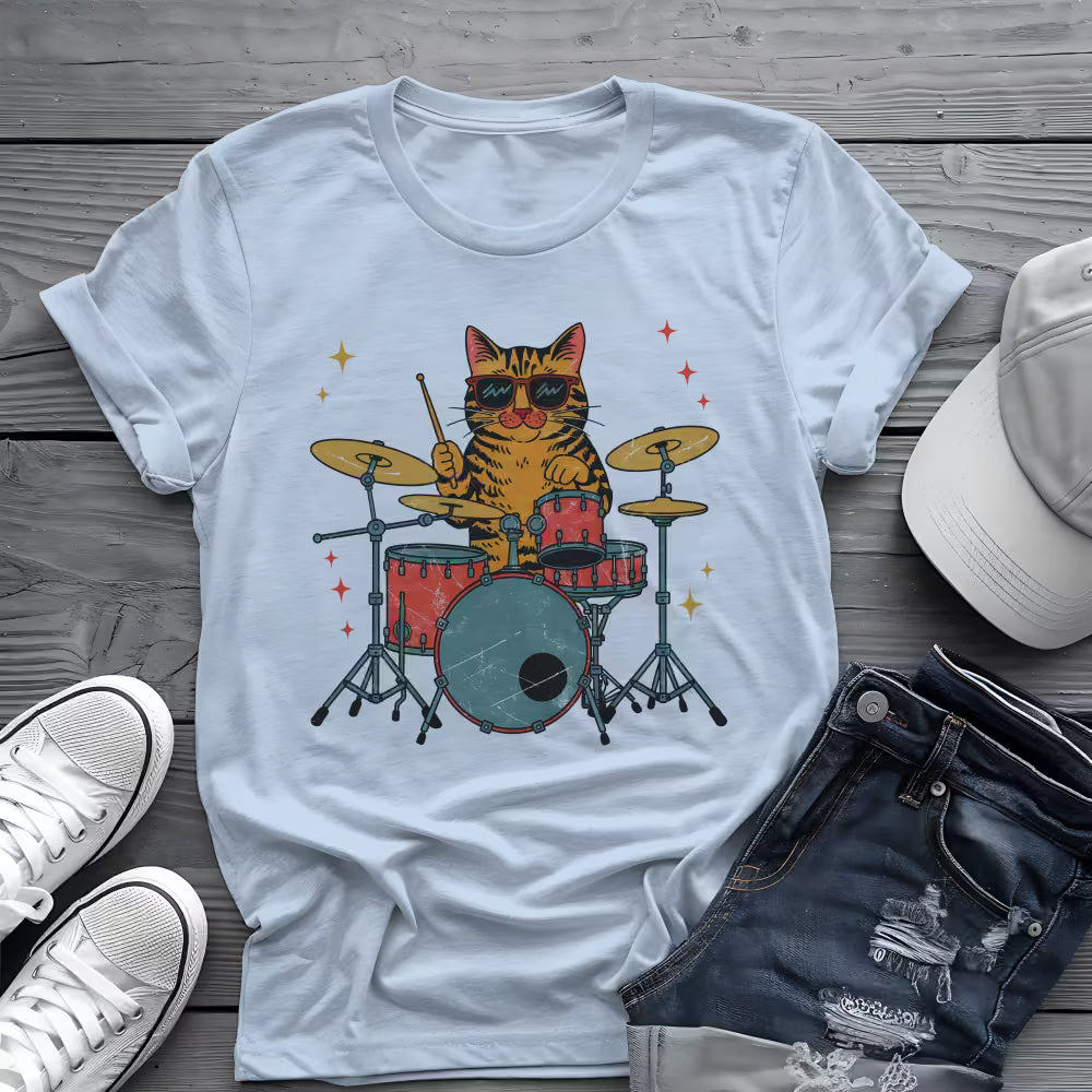 Drummer Cat Tee 🥁 Funny Music Shirt - Cat Lover Gift