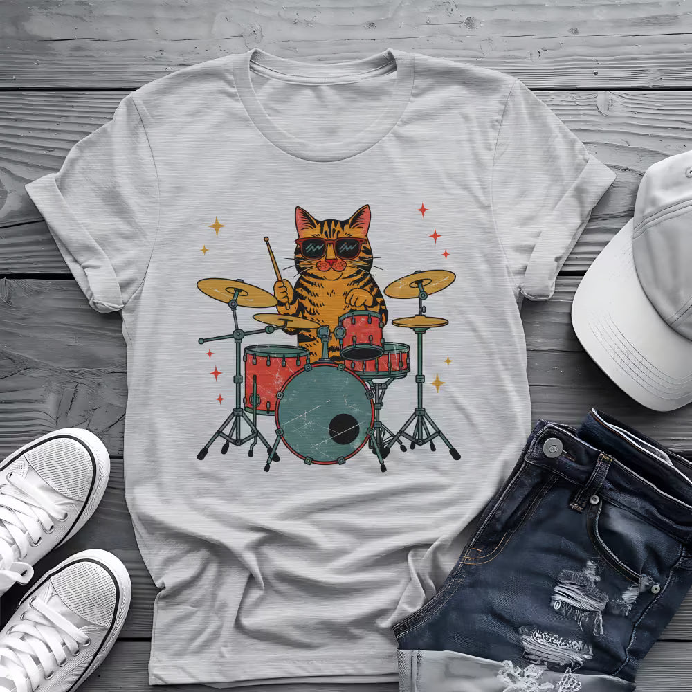 Drummer Cat Tee 🥁 Funny Music Shirt - Cat Lover Gift
