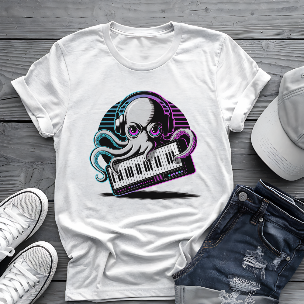 Octopus Keyboard Tee 🐙 Synthwave Music Shirt - Retro Synth
