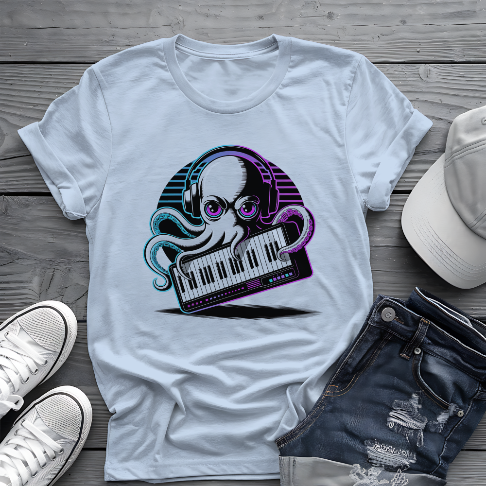 Octopus Keyboard Tee 🐙 Synthwave Music Shirt - Retro Synth