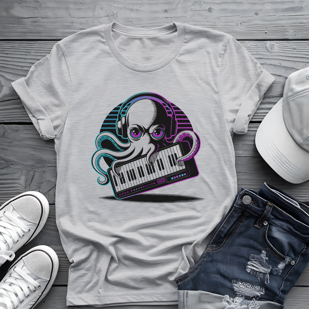 Octopus Keyboard Tee 🐙 Synthwave Music Shirt - Retro Synth