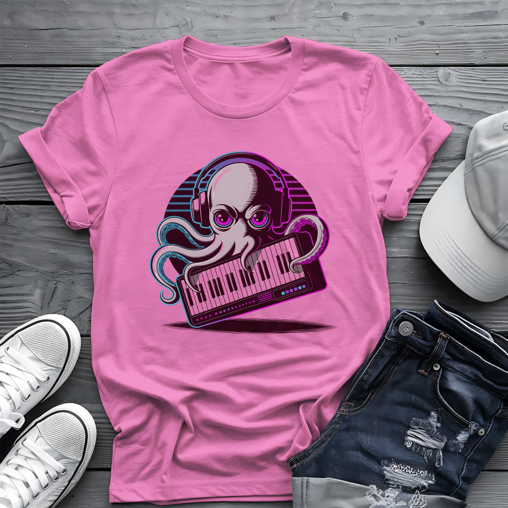 Octopus Keyboard Tee 🐙 Synthwave Music Shirt - Retro Synth