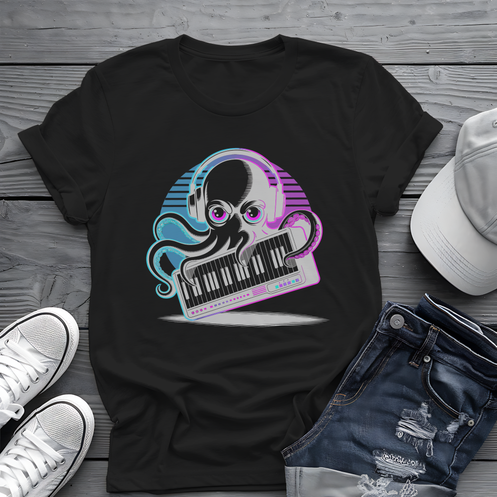 Octopus Keyboard Tee 🐙 Synthwave Music Shirt - Retro Synth
