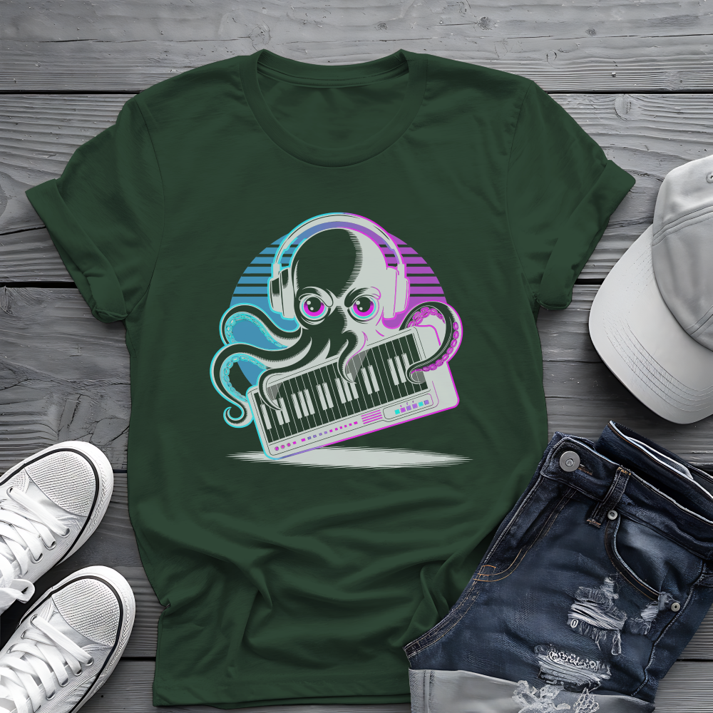 Octopus Keyboard Tee 🐙 Synthwave Music Shirt - Retro Synth