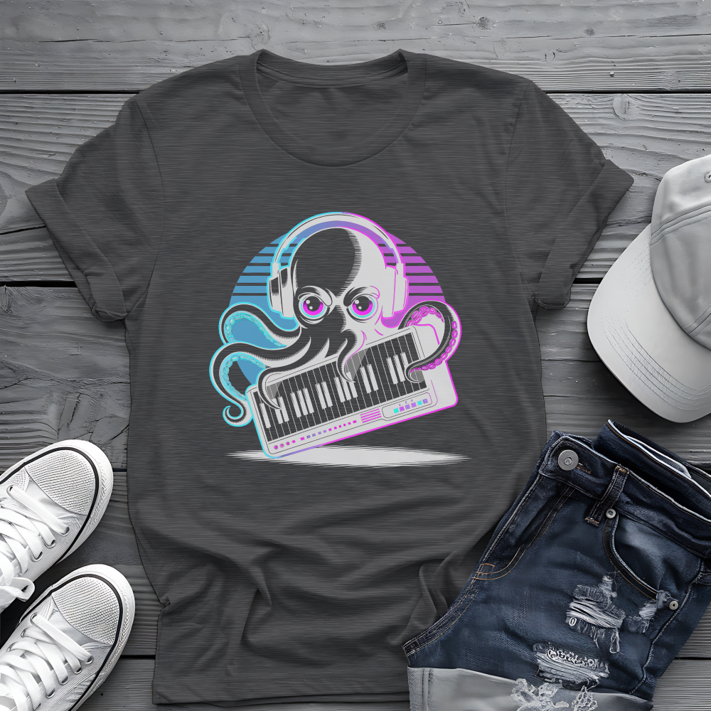 Octopus Keyboard Tee 🐙 Synthwave Music Shirt - Retro Synth