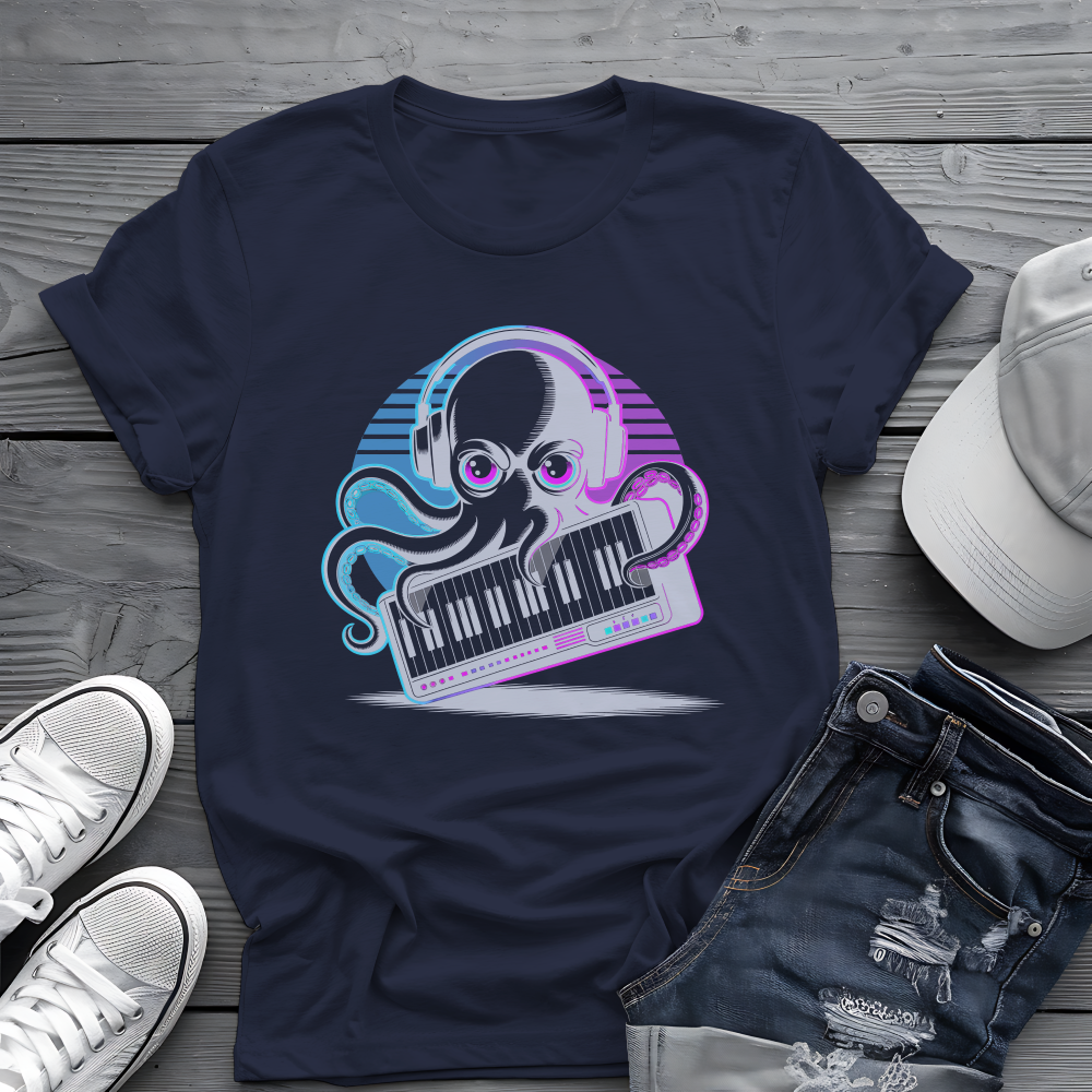 Octopus Keyboard Tee 🐙 Synthwave Music Shirt - Retro Synth