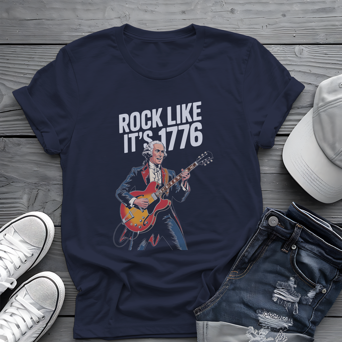 Rock Like 1776 Tee 🎸 Patriotic 4th of July Guitar Shirt - Founding Father Shirt