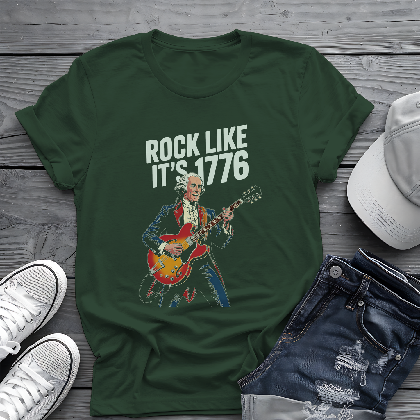 Rock Like 1776 Tee 🎸 Patriotic 4th of July Guitar Shirt - Founding Father Shirt