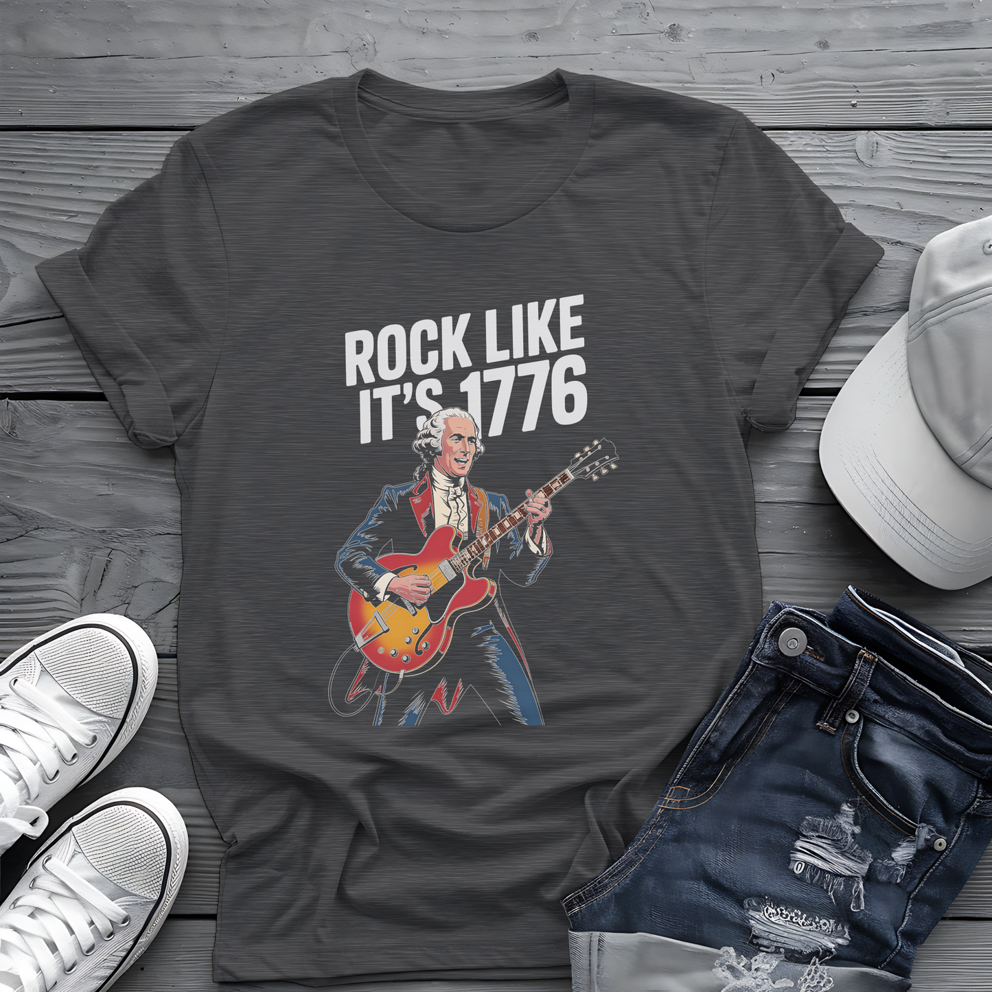 Rock Like 1776 Tee 🎸 Patriotic 4th of July Guitar Shirt - Founding Father Shirt
