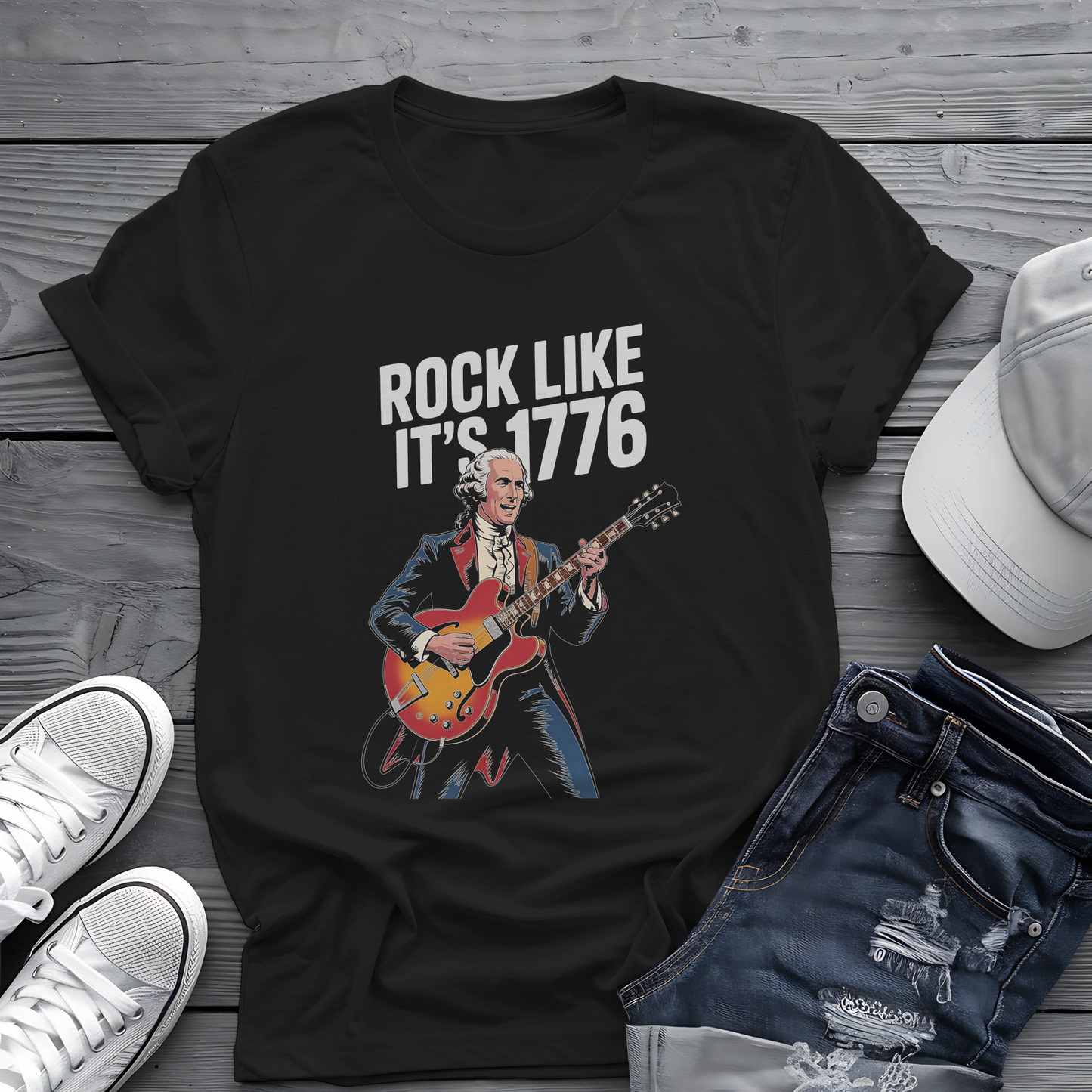 Rock Like 1776 Tee 🎸 Patriotic 4th of July Guitar Shirt - Founding Father Shirt