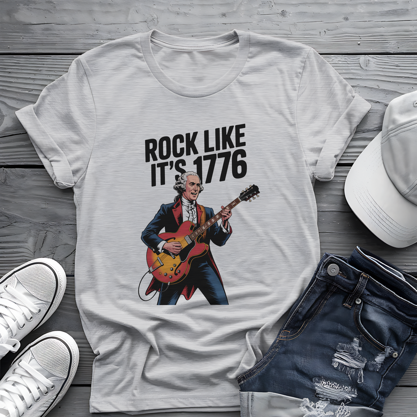 Rock Like 1776 Tee 🎸 Patriotic 4th of July Guitar Shirt - Founding Father Shirt