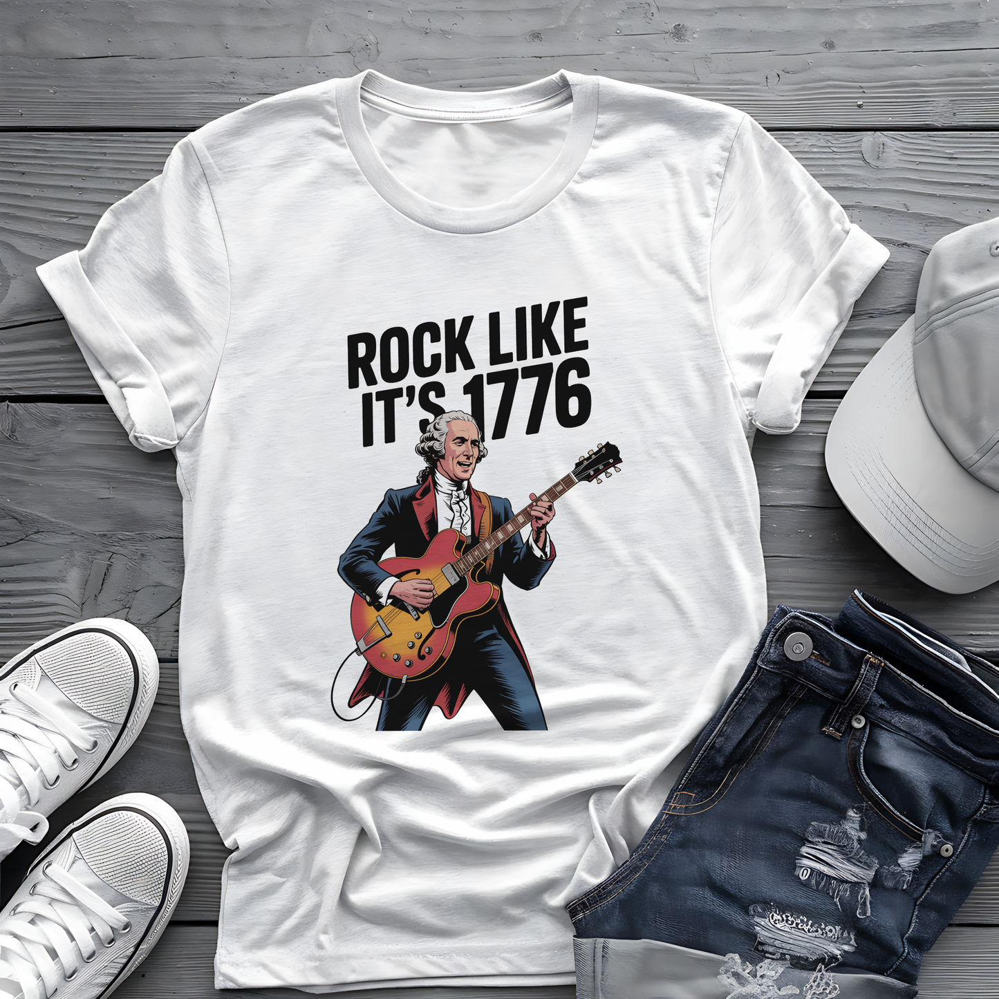 Rock Like 1776 Tee 🎸 Patriotic 4th of July Guitar Shirt - Founding Father Shirt
