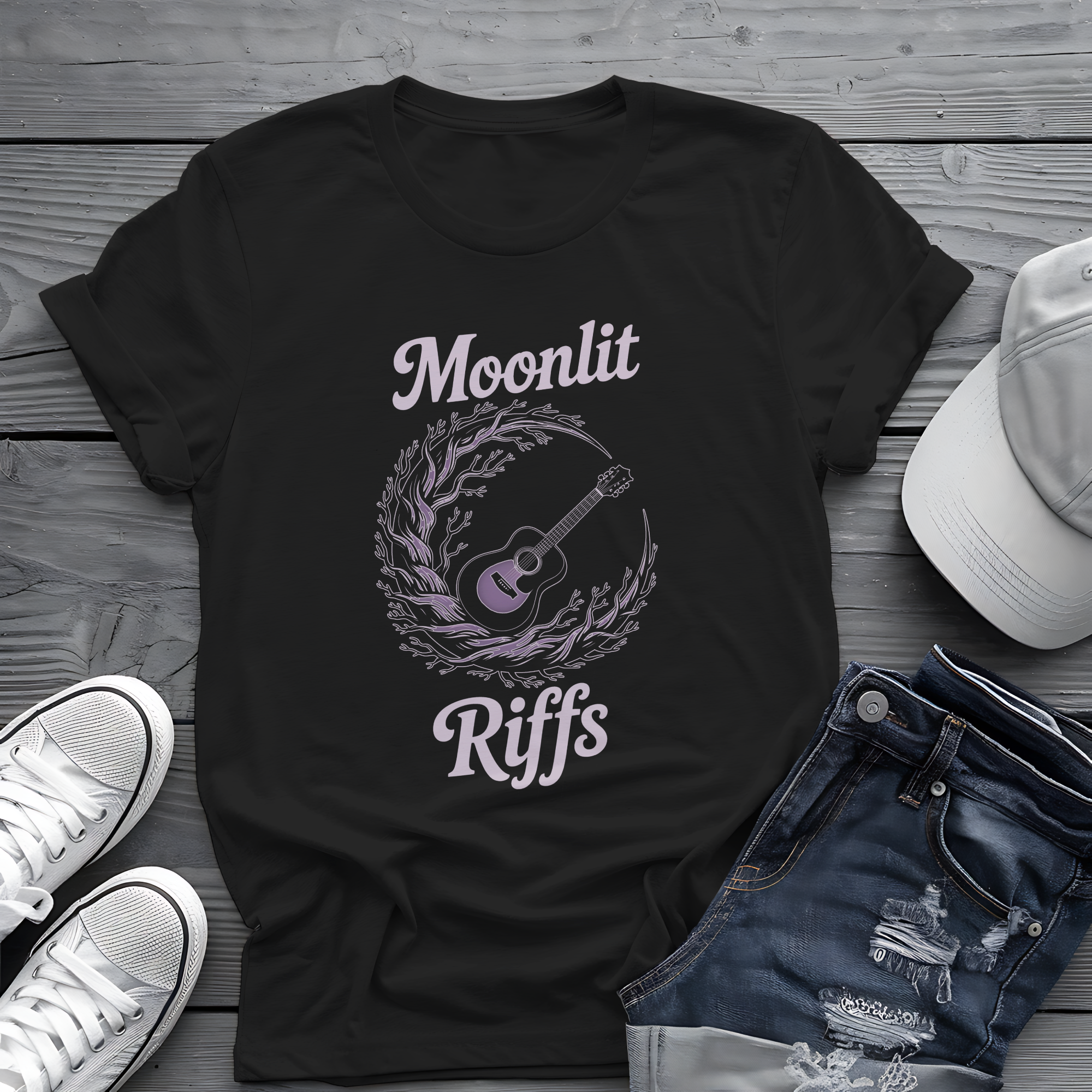 Moonlit Riffs Tee 🌙🎸  Spooky Guitarist Shirt
