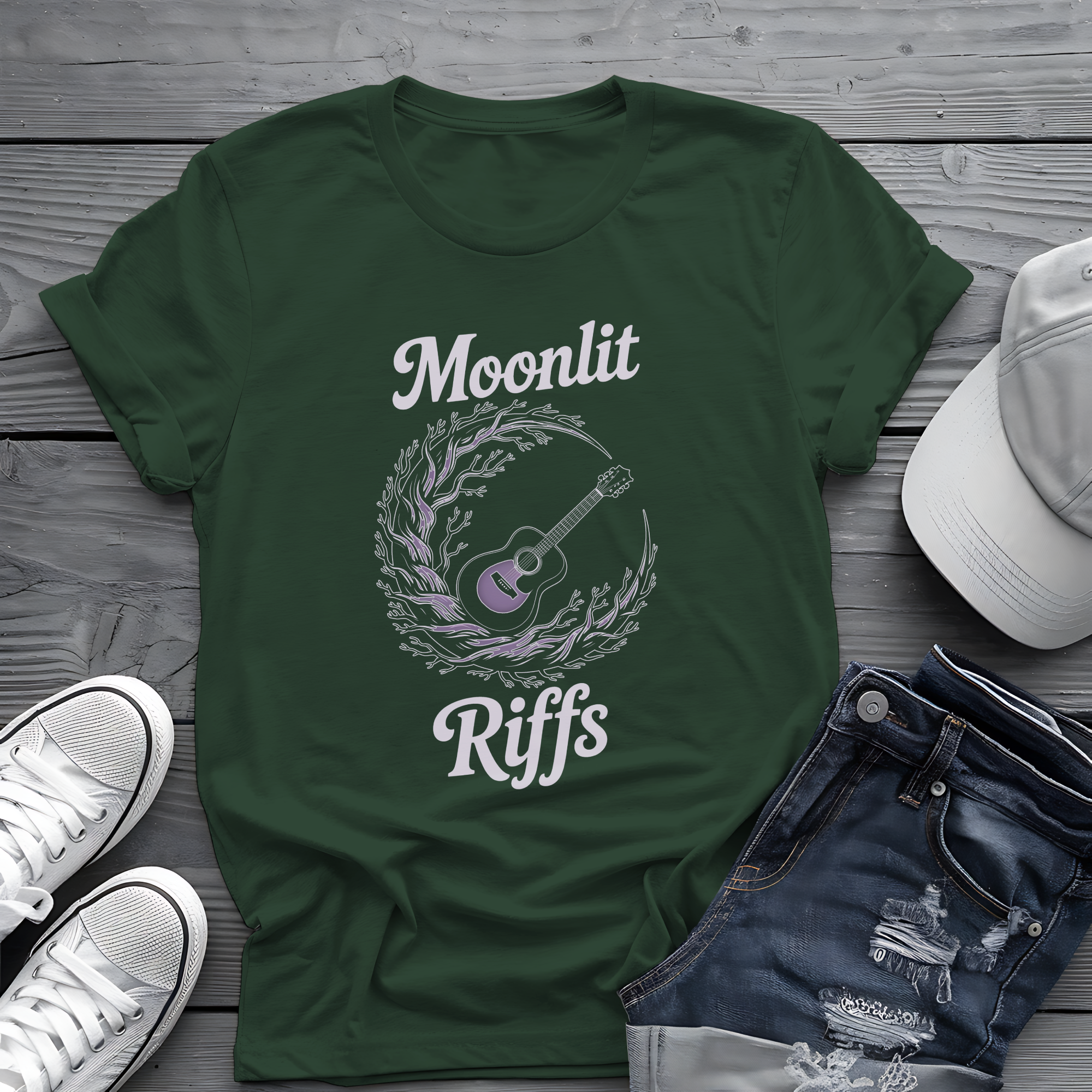 Moonlit Riffs Tee 🌙🎸  Spooky Guitarist Shirt