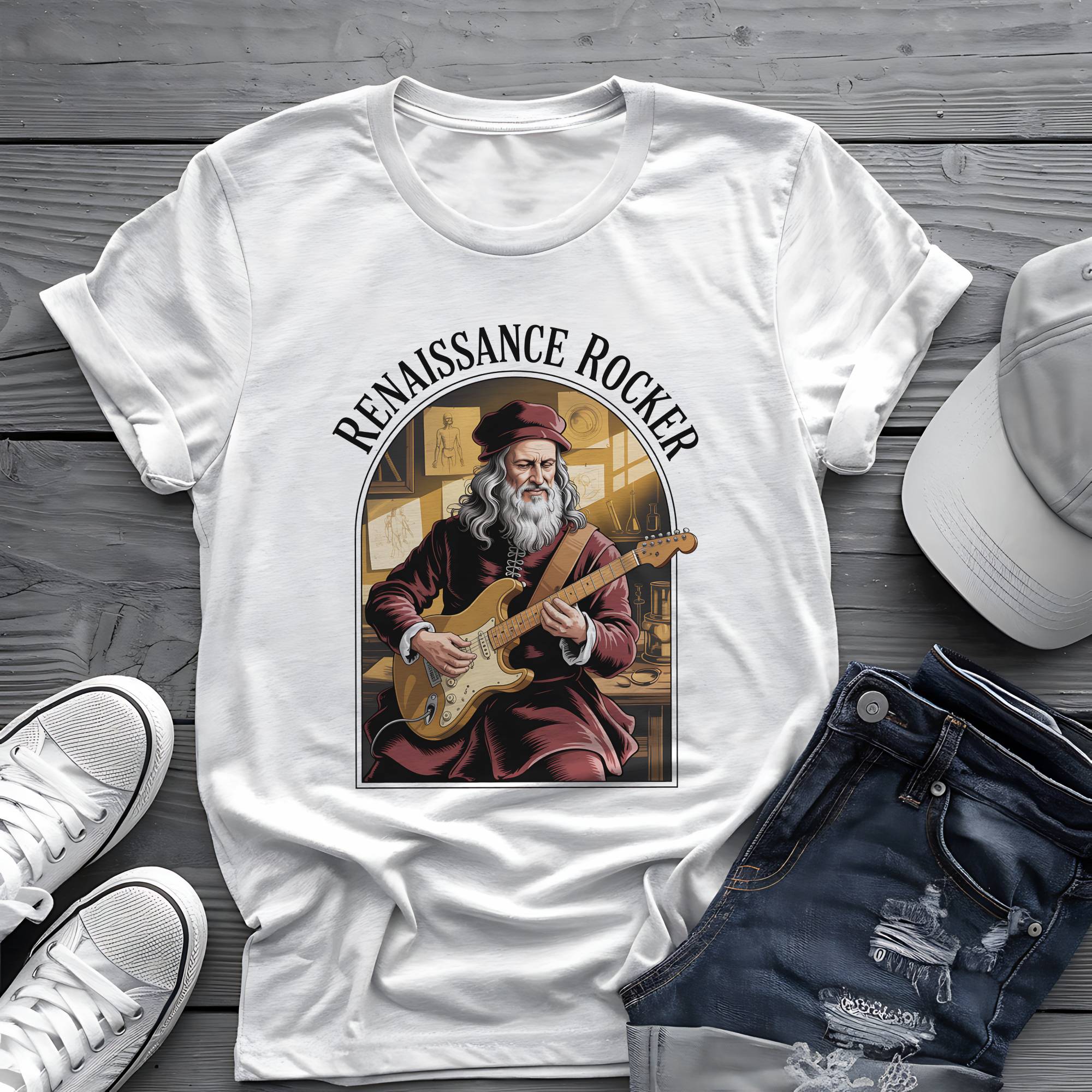 Renaissance Rocker: Da Vinci Guitar Virtuoso Premium Graphic Tee 🎸