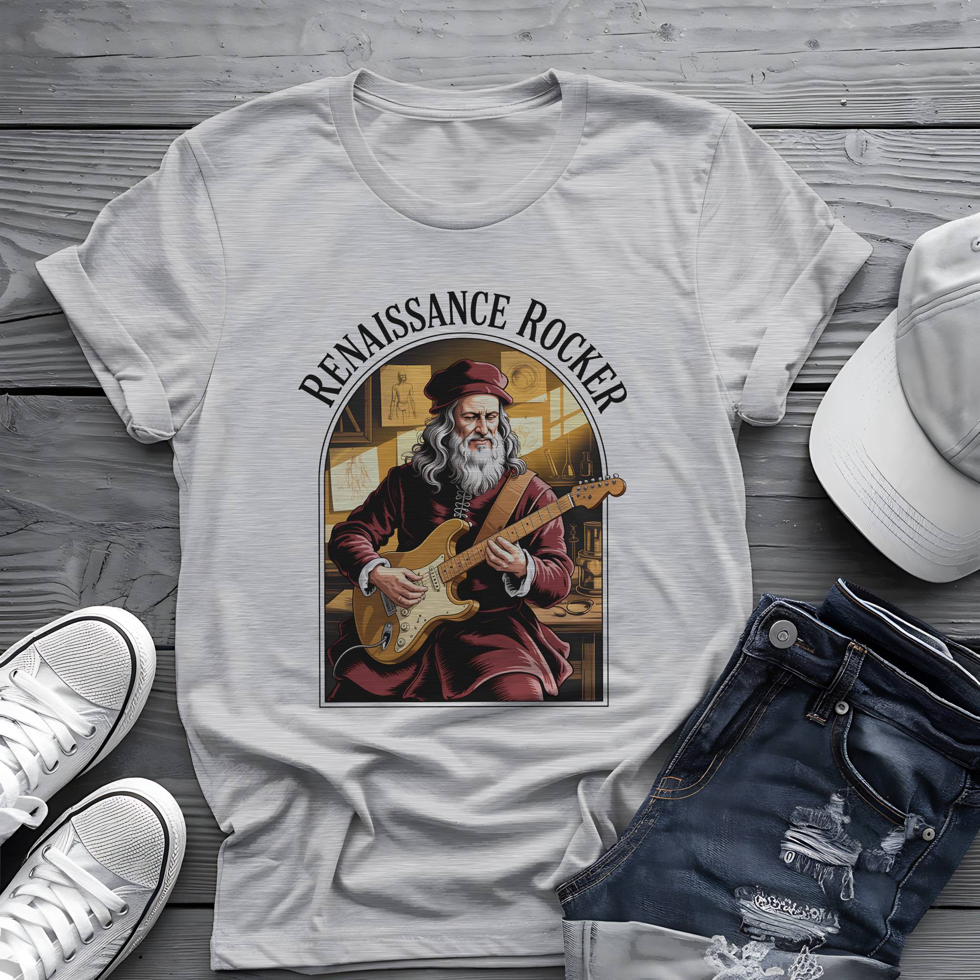 Renaissance Rocker: Da Vinci Guitar Virtuoso Premium Graphic Tee 🎸