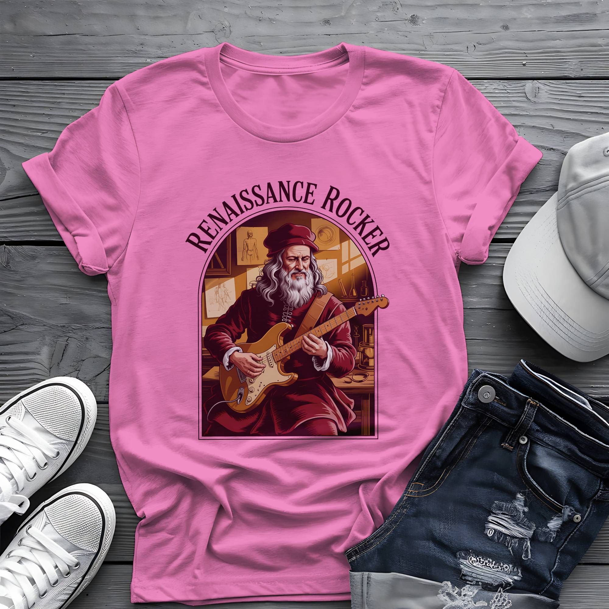 Renaissance Rocker: Da Vinci Guitar Virtuoso Premium Graphic Tee 🎸