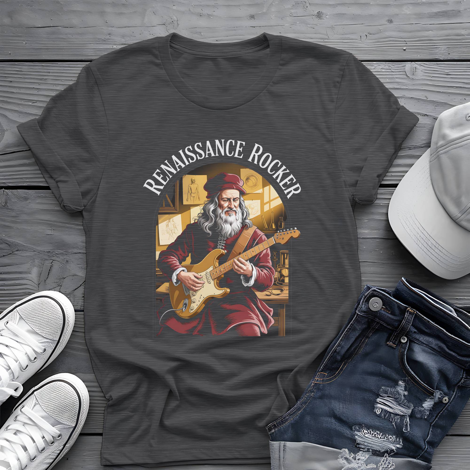 Renaissance Rocker: Da Vinci Guitar Virtuoso Premium Graphic Tee 🎸