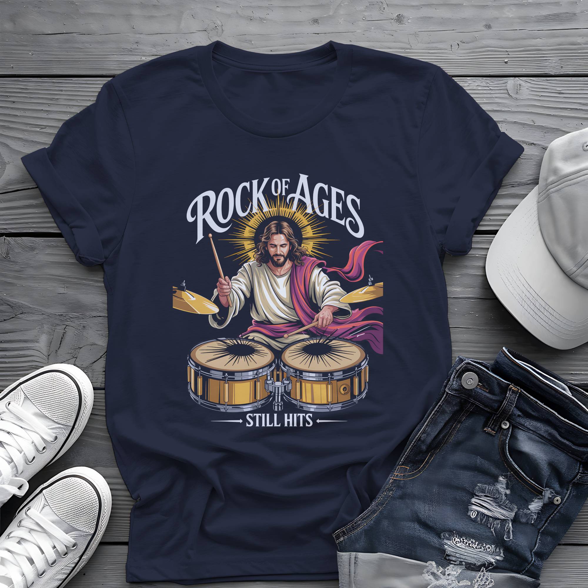 Rock of Ages: Gospel Groove Divine Drummer Graphic Tee 🥁✨