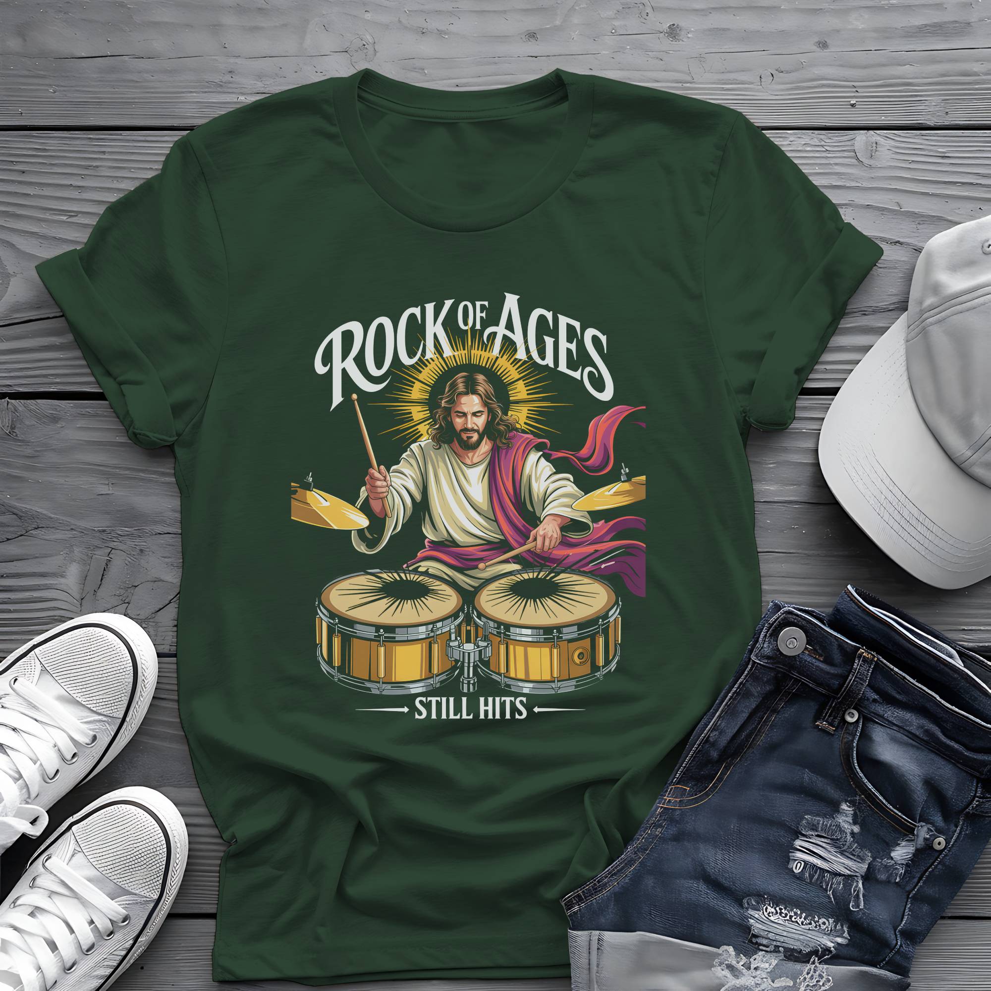 Rock of Ages: Gospel Groove Divine Drummer Graphic Tee 🥁✨