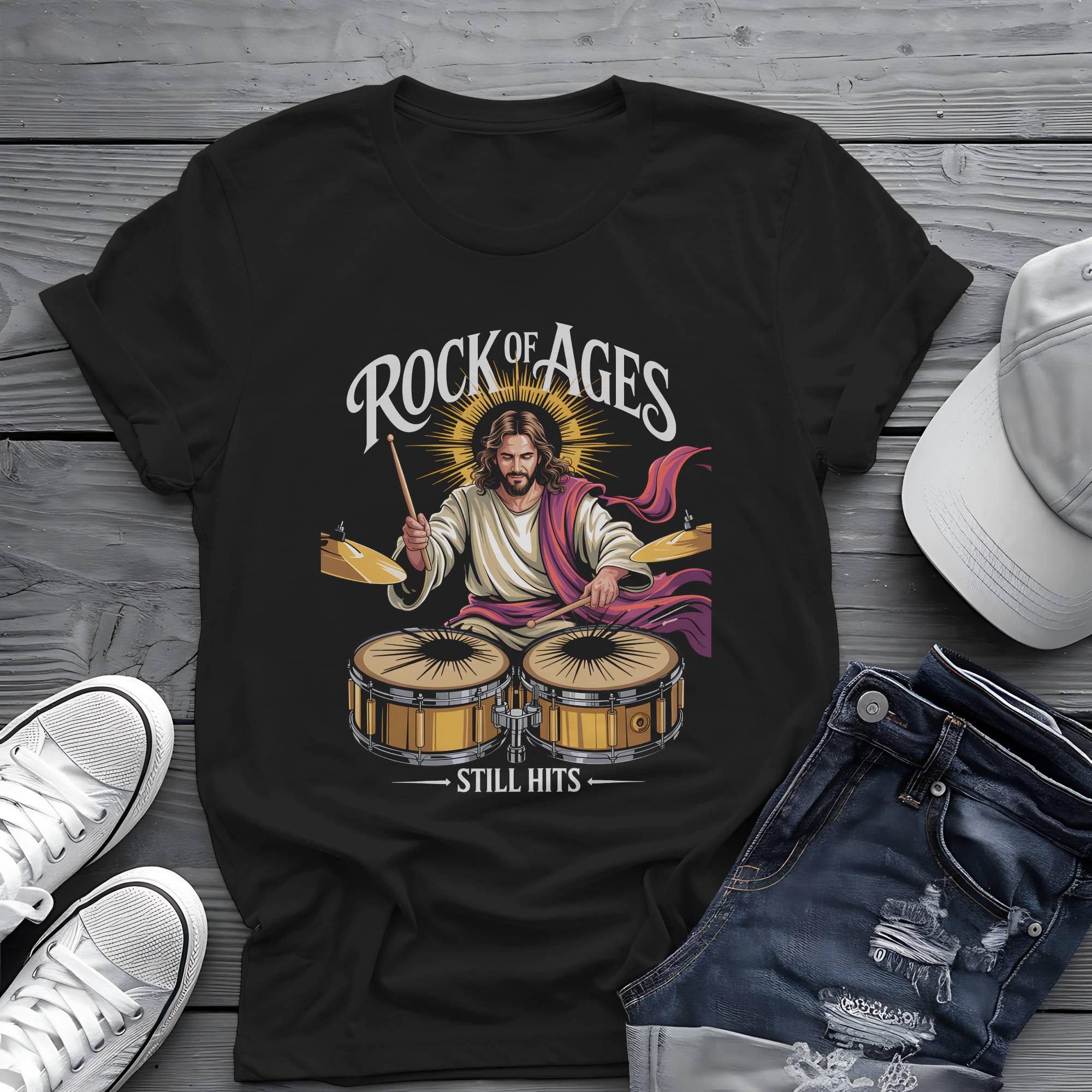 Rock of Ages: Gospel Groove Divine Drummer Graphic Tee 🥁✨