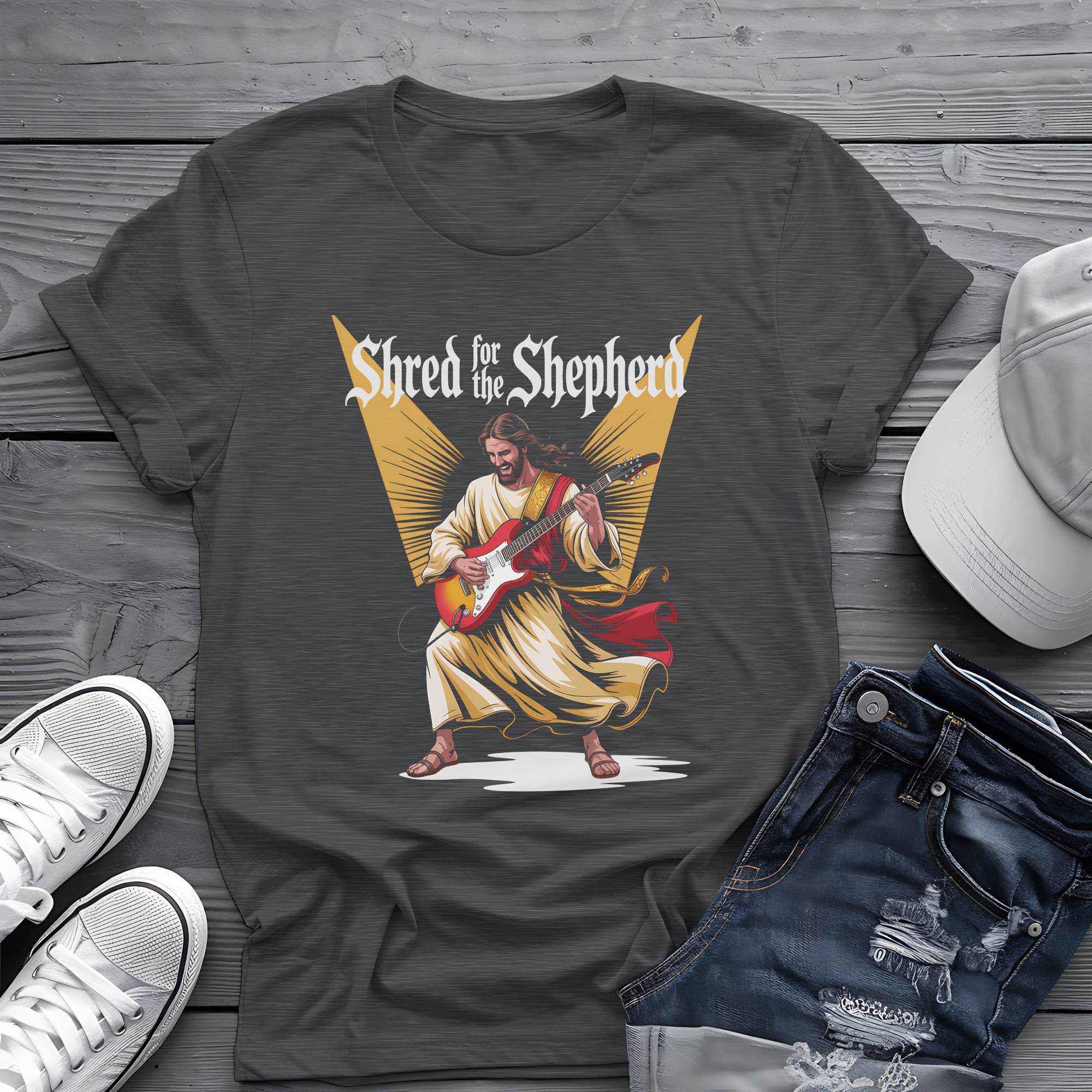 Shred for the Shepherd: Divine Guitar Virtuoso Graphic Tee 🎸✨