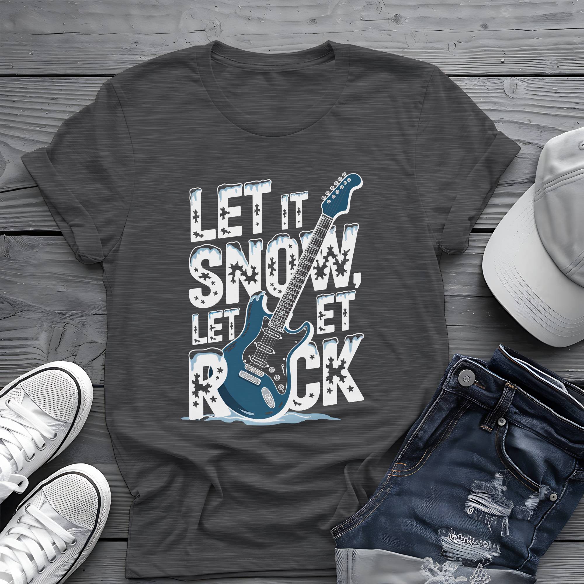 Let It Snow, Let It Rock: Winter Frost Electric Guitar Graphic Tee 🎸❄️