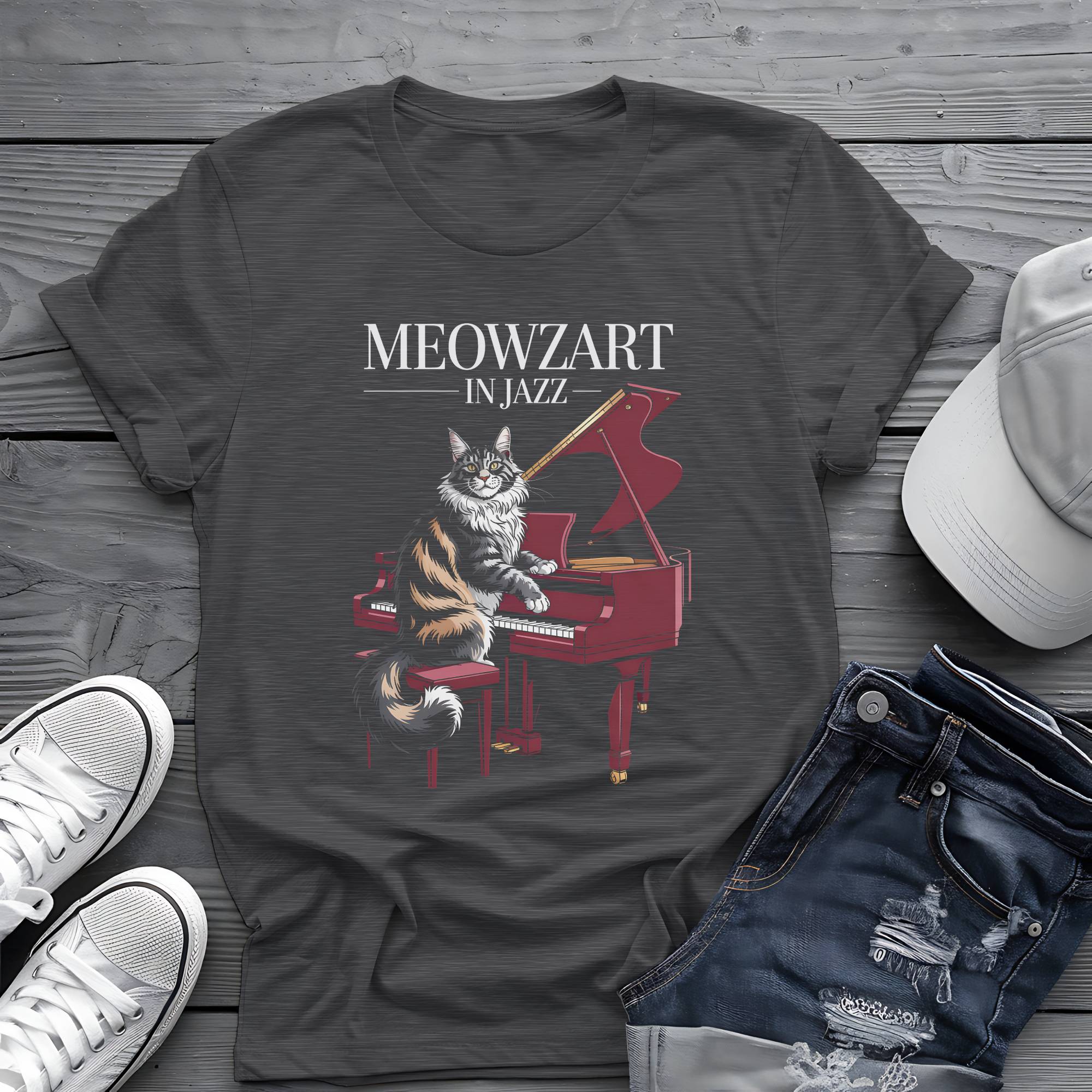 Meowzart in Jazz: Maine Coon Cat Piano Virtuoso Retro Aesthetic Tee 🎹🐱