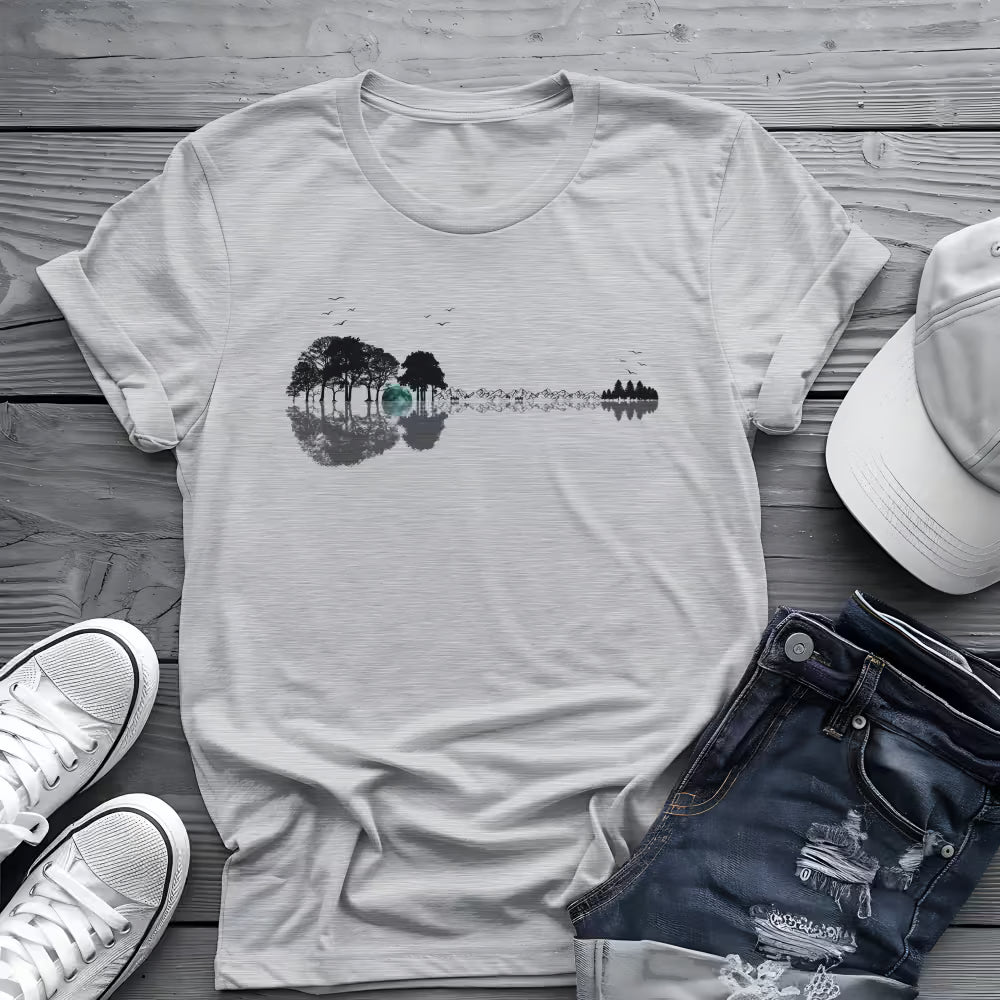 Guitar Forest Reflection T-Shirt 🎸 – Nature Lover Music Tee for Guitarists