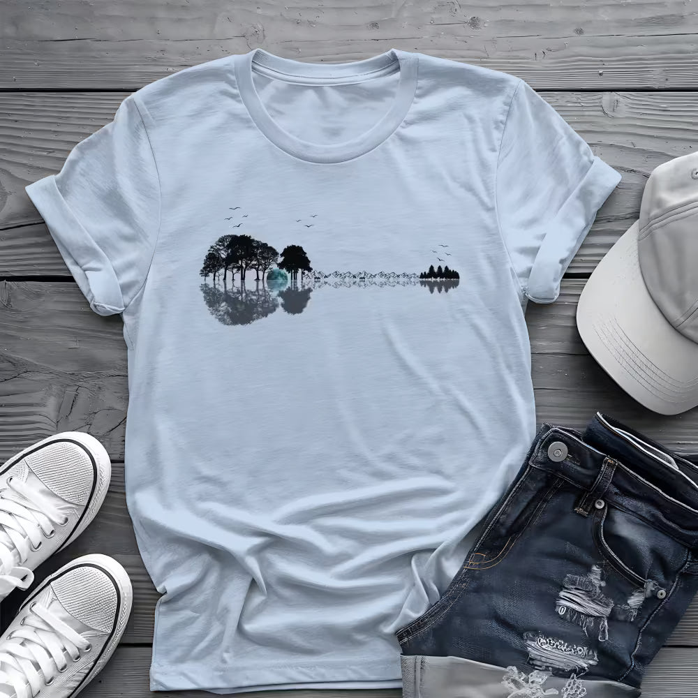 Guitar Forest Reflection T-Shirt 🎸 – Nature Lover Music Tee for Guitarists