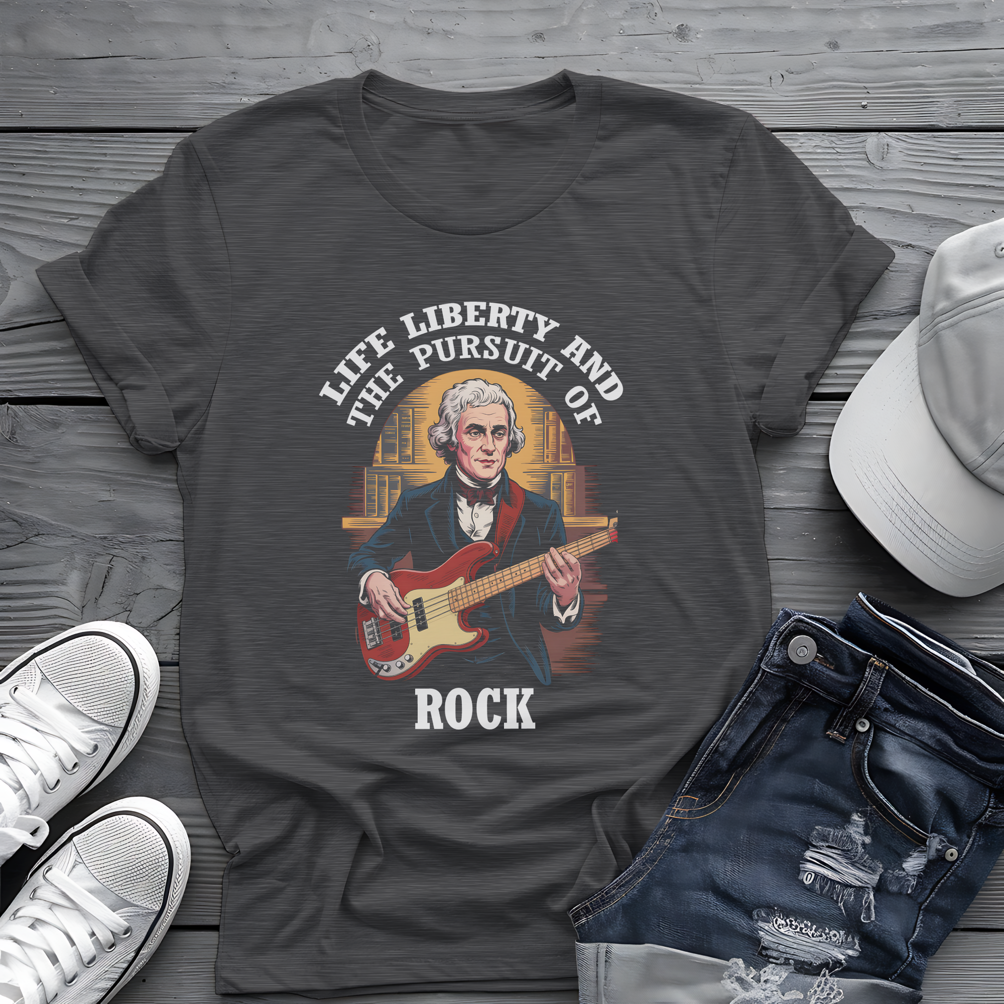 Thomas Jefferson Pursuit of Rock Tee 🎸 Patriotic 4th of July Bass Player Shirt - Founding Father Shirt