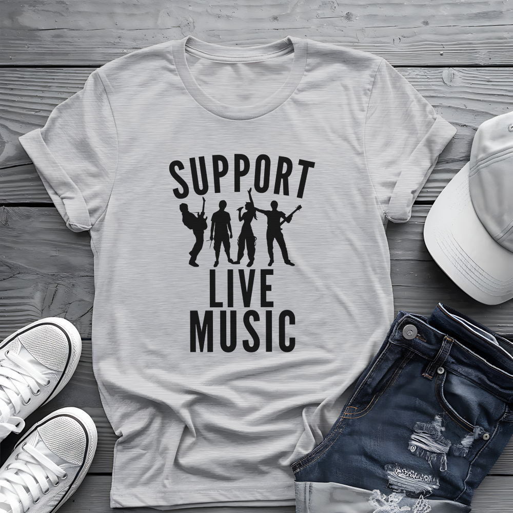 Support Live Music Tee 🎶 Band Silhouette Shirt - Concert Lover & Musician Shirt