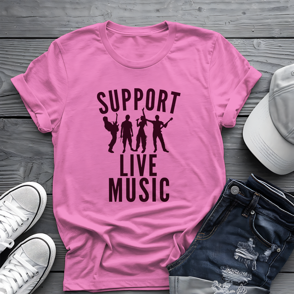 Support Live Music Tee 🎶 Band Silhouette Shirt - Concert Lover & Musician Shirt