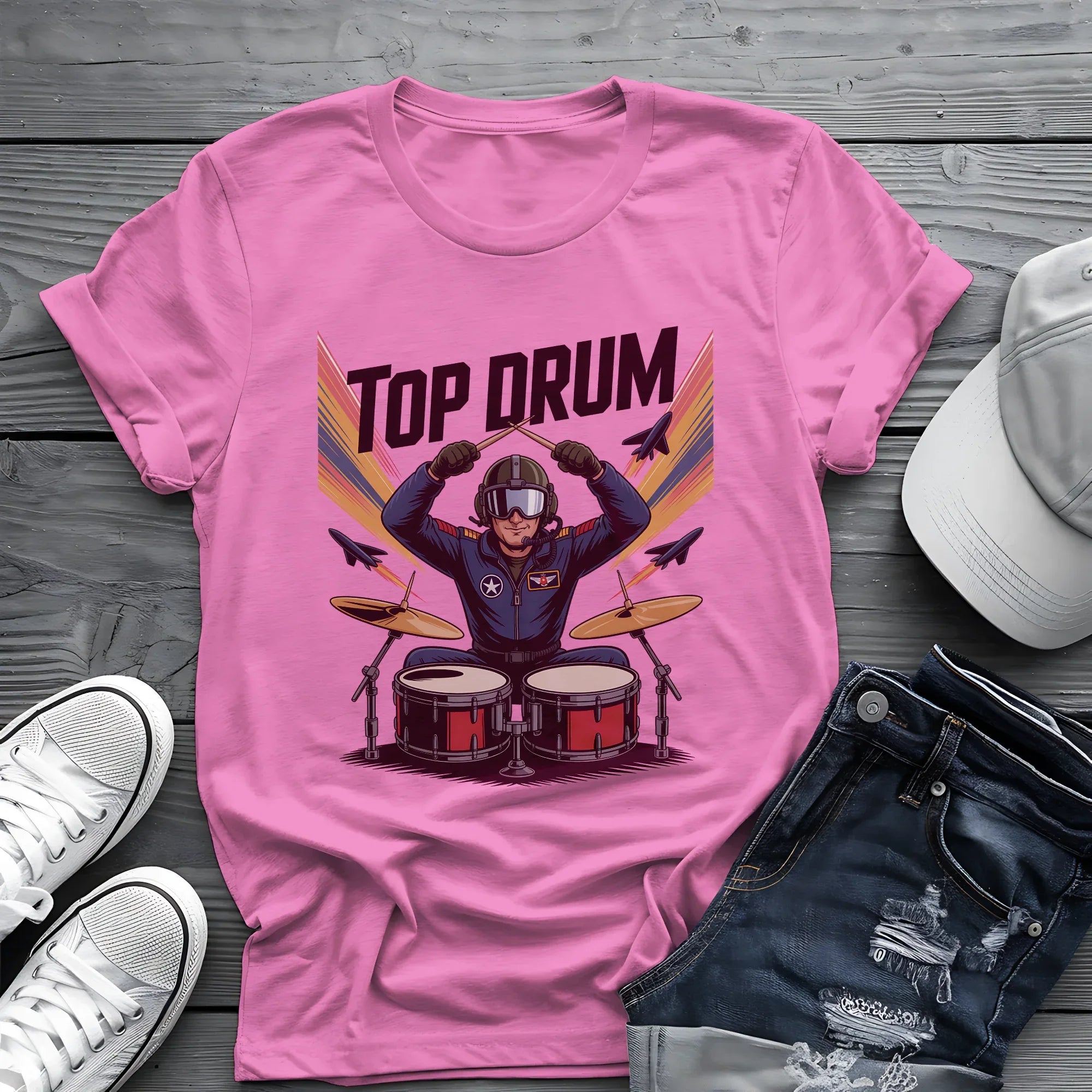 Top Drum Tee 🥁 Fighter Pilot Drummer Shirt - Movie Parody Gift