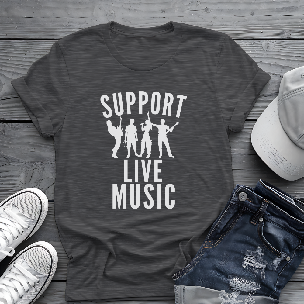 Support Live Music Tee 🎶 Band Silhouette Shirt - Concert Lover & Musician Shirt